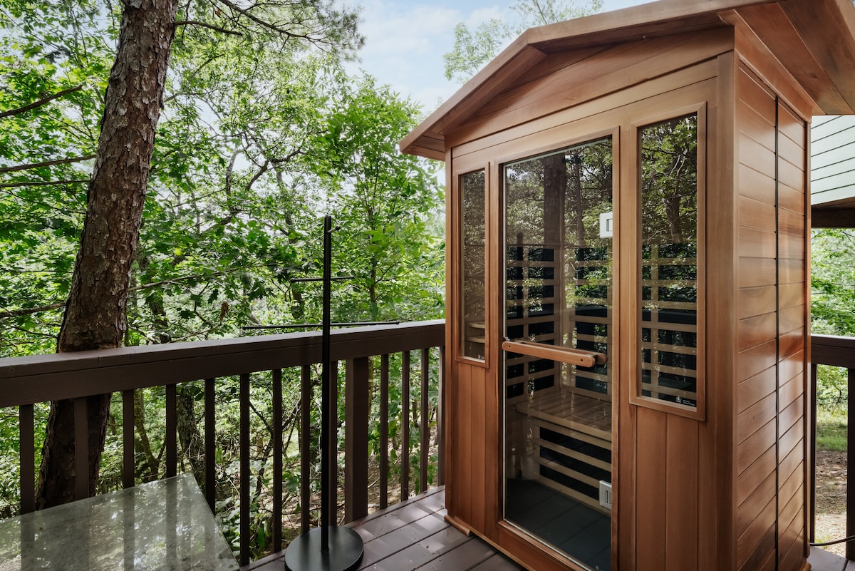 Private cedar sauna on the outdoor deck